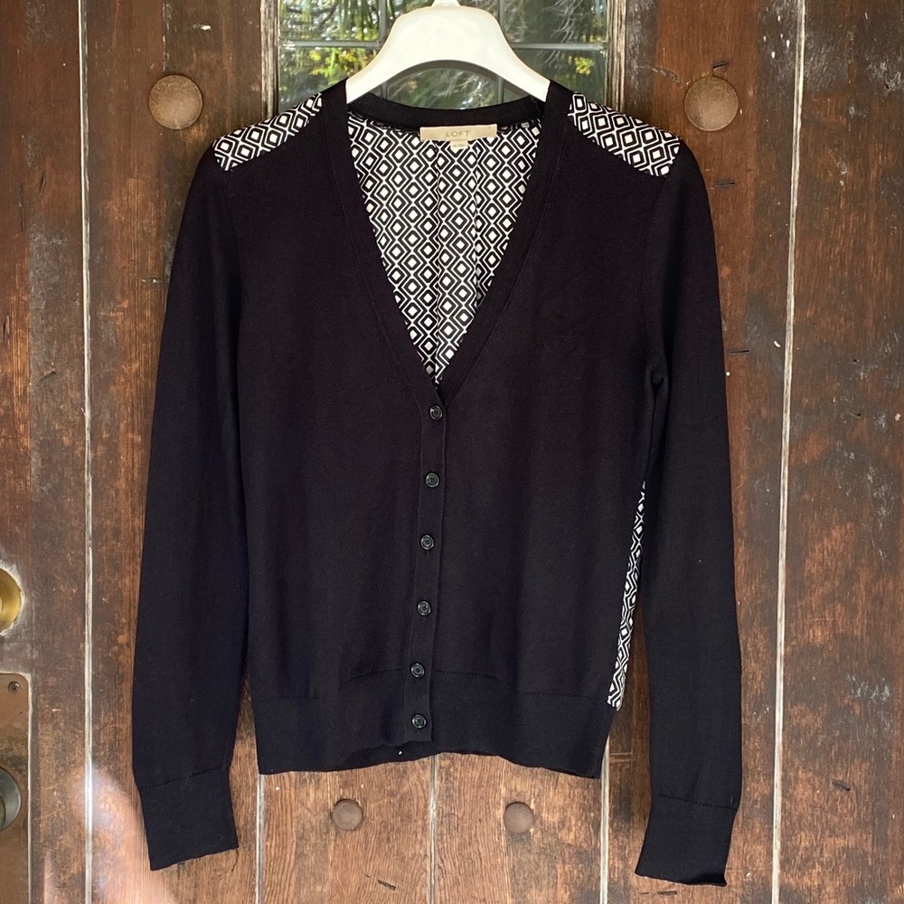LOFT | V-neck Cardigan Sweater w/Diamond Print mixed media